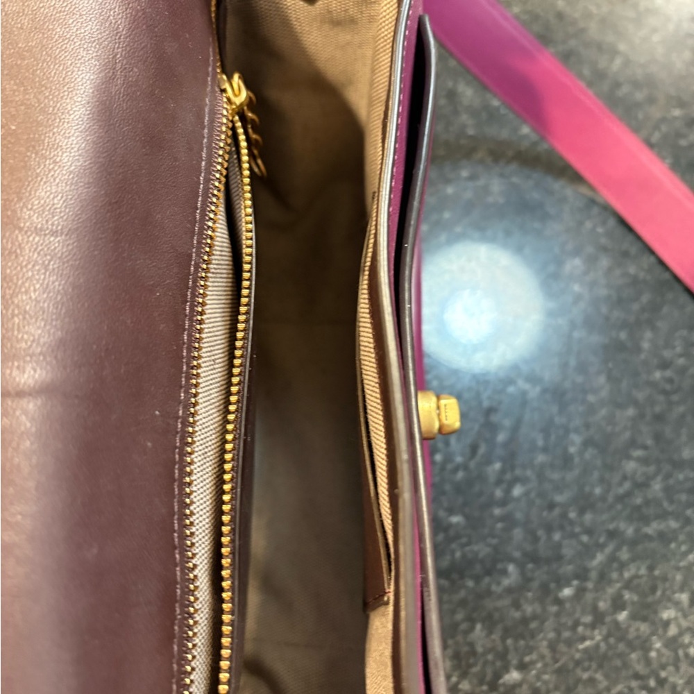 Coach Fuchsia Hibiscus Leather Crossbody 89127 with Gold-Tone Hardware Pink - Picture 5 of 15